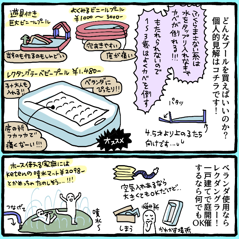 また頼まれてないのに勝手にPR漫画描いたよ～
遊び方小技も?

ベランダでプールするならコレ!
レクタングラー 1480円
https://t.co/289jLWILwA

keten噴水マット 2098円
https://t.co/koLFN4lagU

お風呂遊びでも大活躍のかえちゃOh!
アイスかお寿司がオススメ 約2600円
https://t.co/39Sd15Bl5y 