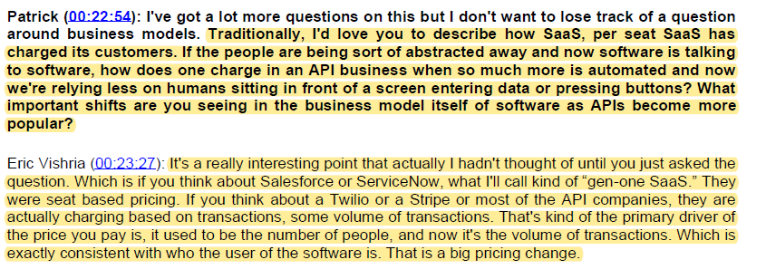 5/ API first SaaS companies have a different pricing model than the first gen SaaS companies. $CRM  $NOW  $TWLO