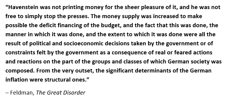 RudyHavenstein's tweet photo. "Havenstein was not printing money for the sheer pleasure of it, and he was not free to simply stop the presses. The money supply was increased to make possible the deficit financing of the budget..." https://t.co/JhTsEnUXdL