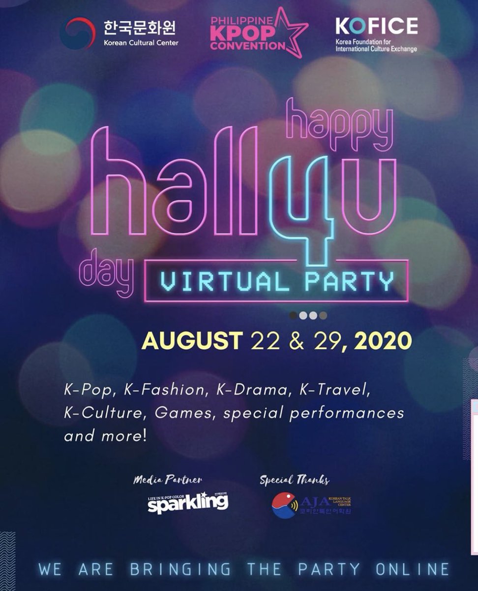 Ready to party? The Philippine Kpop Convention Inc is giving you the front seat on Happy Hallyu Day 4: Virtual Party right in the comfort of your home! Look forward to K-Pop performances, talks on travel, food &amp; beauty + exciting games and prizes on August 22 and 29, 2020 at 7PM!