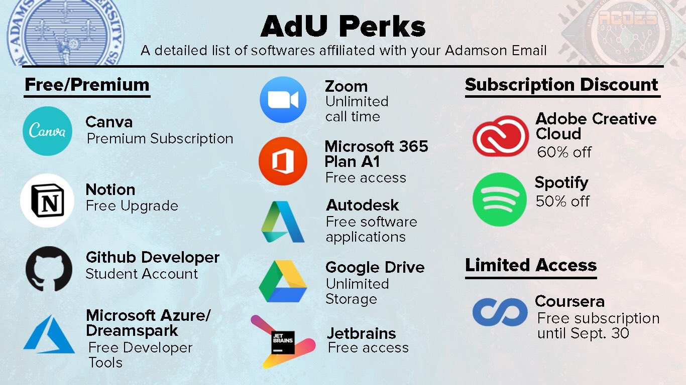 adamson university on twitter did you know your adu email has a lot of perks maximize these benefits klasmeyt you can send your id number and name to webmaster adamson edu ph to activate change