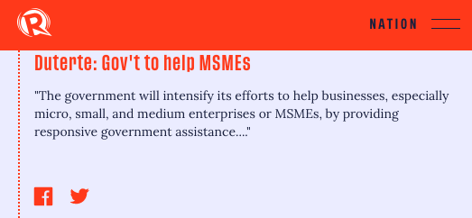Duterte: Gov't to help MSMEs |  #SONA2020  https://rappler.com/nation/updates-duterte-state-of-the-nation-address-2020