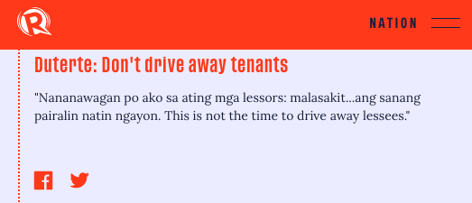 Duterte: Don't drive away tenants |  #SONA2020  https://rappler.com/nation/updates-duterte-state-of-the-nation-address-2020