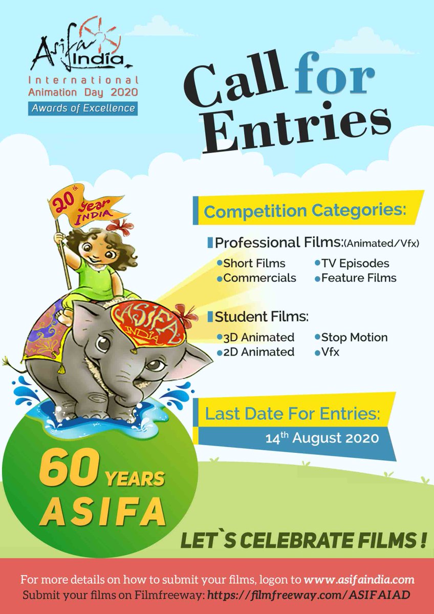 brightjani's tweet photo. 60 Years of Asfia India Let's Celebrate Films. Call For Entries for Professional and Student categories. #asifaindia #competition #contest #vfx #animation
Read: https://t.co/tyI3TigV5g https://t.co/G8IQByIhKb