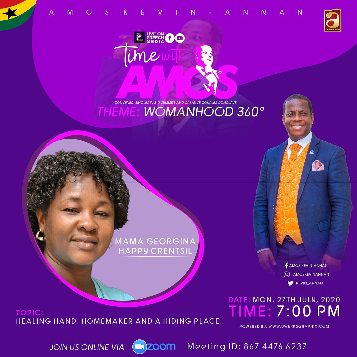 kevin_annan's tweet photo. #PM_StudioEvent2020
#TimeWithAmos
#Womanhood360

TIME WITH AMOS

Theme: Womanhood 360°

📅 Monday, 27th July, 2020
🕓 7pm
Live on Facebook: Preech Media
Zoom - Meeting ID: 867 4476 6237 https://t.co/7zGzxYQ9s0