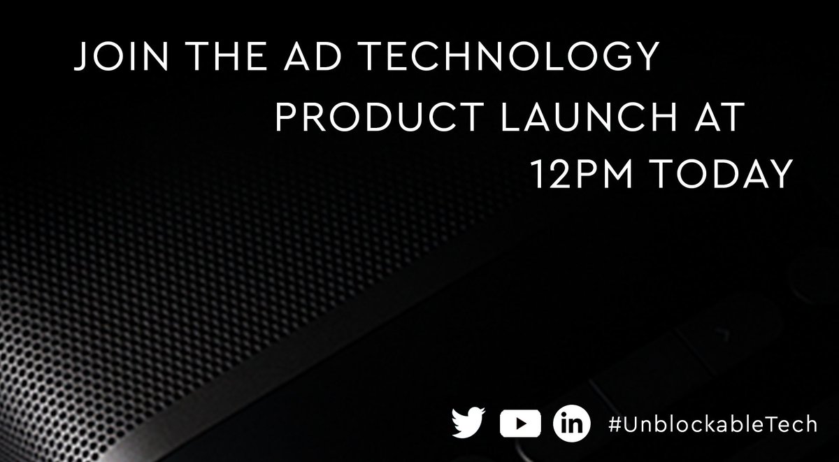 Radiocentre's tweet photo. At 12pm today we'll be introducing a piece of technology that will enable marketers to seamlessly reach millions across the nation. Stay tuned for the product launch at 12pm #UnblockableTech https://t.co/t7PODhmcEi