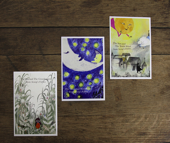 Shinzi Katoh スタッフ イソップ寓話 アリとキリギリス 北風と太陽 月と母親 をポストカードにしました 絵本の1シーンのような色鉛筆タッチがとっても魅力的 昔から語り継がれた言葉は何か教訓的ですね ポストカード T Co Hqcpfkthpj