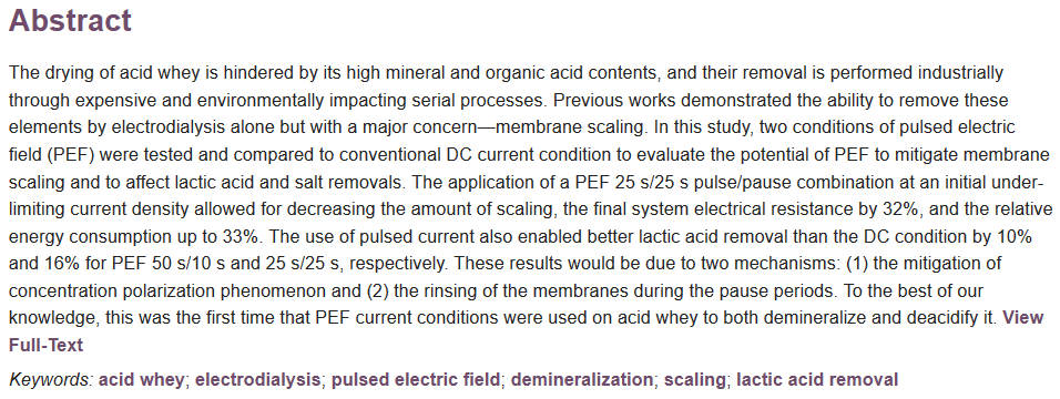 IJMS_MDPI's tweet photo. Positive Impact of Pulsed Electric Field on Lactic Acid Removal, #Demineralization and Membrane Scaling during Acid Whey #Electrodialysis by Laurent Bazinet et al. Read the full text here: https://t.co/RKeIps5oz0  #electrochemical https://t.co/VI41p0HKjm