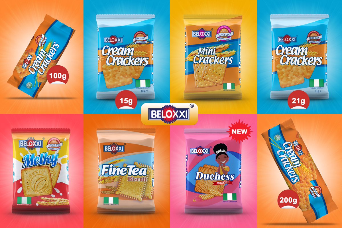 BeloxxiNigeria's tweet photo. With the addition of Duchess Cookies, here’s our updated product line! 😍😍

More exciting goodies on the way 😋

#Beloxxi #BeloxxiBiscuits #ProudlyNigerian https://t.co/KhjvXYd3oC
