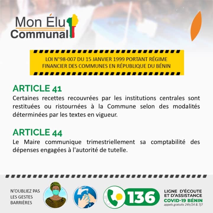 HOUEDANOURegina's tweet photo. S'aviez-vous que certaines recettes recouvrées par les institutions centrales sont restituées ou ristournées à la commune selon des modalités définies?
#MonEluCommunal
#NIMD @wasexo @ab_benin @villeAvrankou @LaTeam_229 @WeAreNIMD @Benin_retweet @229robot @ancbenin @MouvementNTC https://t.co/J73CuxhwZv