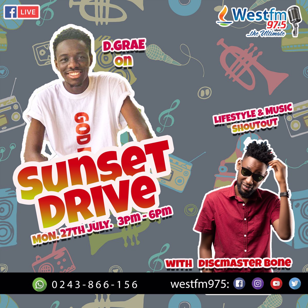 _DGrae's tweet photo. Iโm on @WestFm975 today #SunsetDrive with @discmasterbone ๐ฅ๐ฅ letโs talk #HTKAM https://t.co/ngyopXOizH