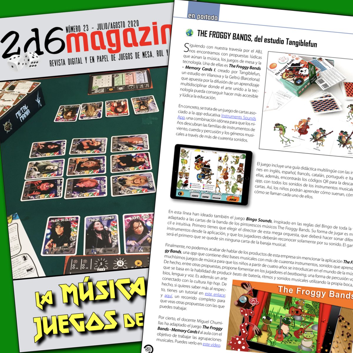 tangiblefun's tweet photo. ¿Ganas de jugar? Seguro que os vendrán muy bien los consejos de los amig@s de @2d6Magazine y en #portada 👍👍 especial sobre ‘La música y los juegos de mesa’ 🥳 Mira quien está en la página 50 👉 🐸🎸
👇
¡DESCARGA GRATIS el número de julio-agosto https://t.co/W88ewXPkz6 https://t.co/NXAbCG05RT