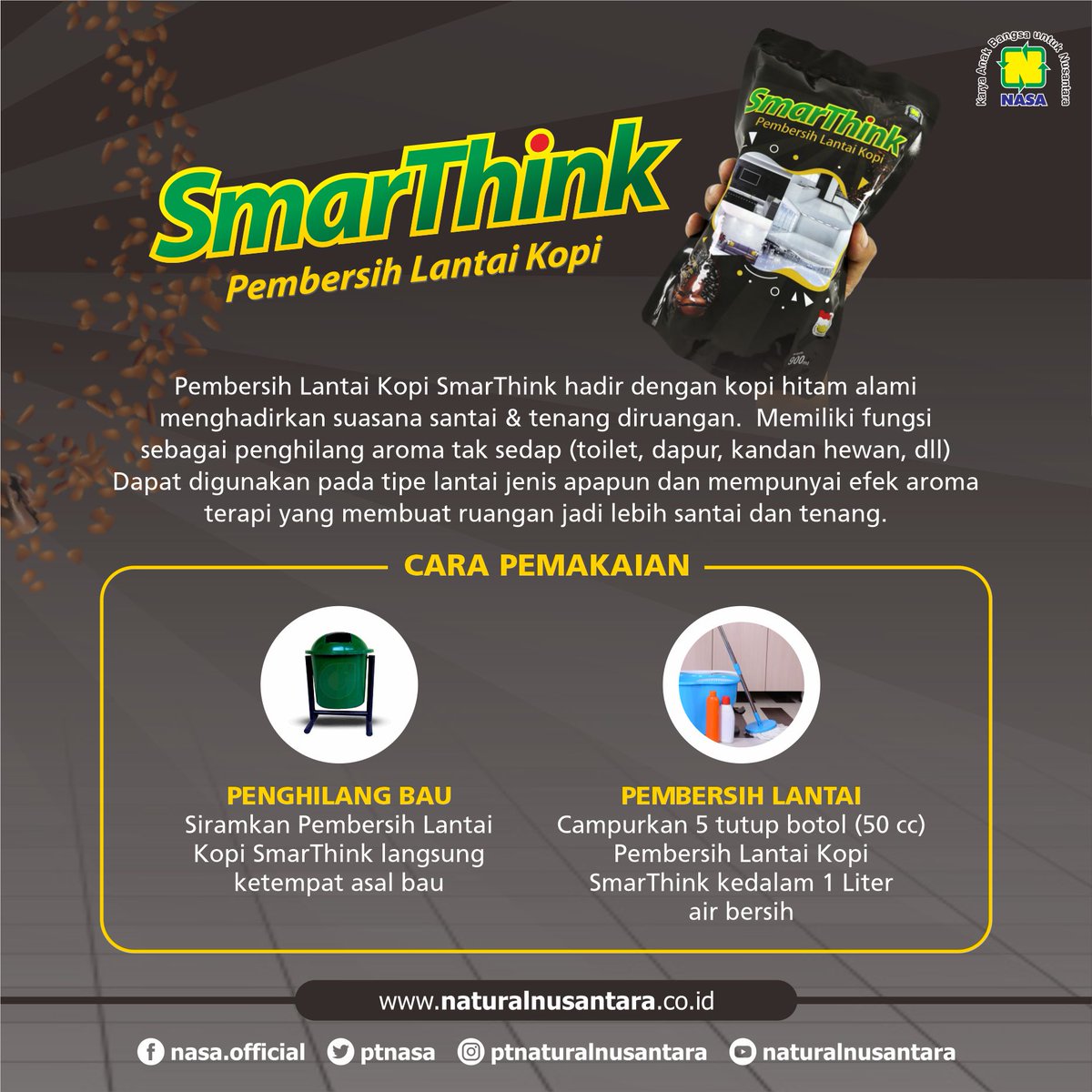ptnasa's tweet photo. Berfungsi sebagai penghilang aroma tak sedap (toilet, dapur, kandang hewan,dll). Dapat digunakan pada tipe lantai jenis apapun. Dengan aroma yang khas membuat ruangan menjadi lebih santai dan tenang

#smarthink #ptnasa https://t.co/dtwak7APlg