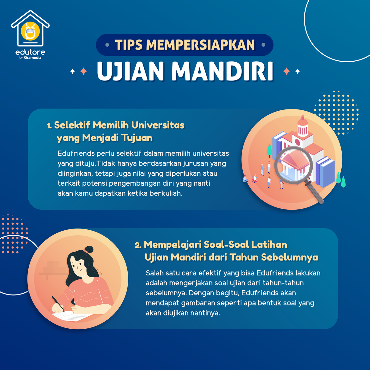 edutorecom's tweet photo. Beberapa universitas sudah membuka pendaftaran untuk mengikuti ujian mandiri😯
Jika Edufriends akan mengikuti ujian mandiri, simak dulu yuk tips-tips mempersiapkan ujian mandiri!
.
.
Selamat berjuang Edufriends! ✨
#Edutore #SemuaBisaPintar 
#Tips #UjianMandiri https://t.co/Wquex8cWp3