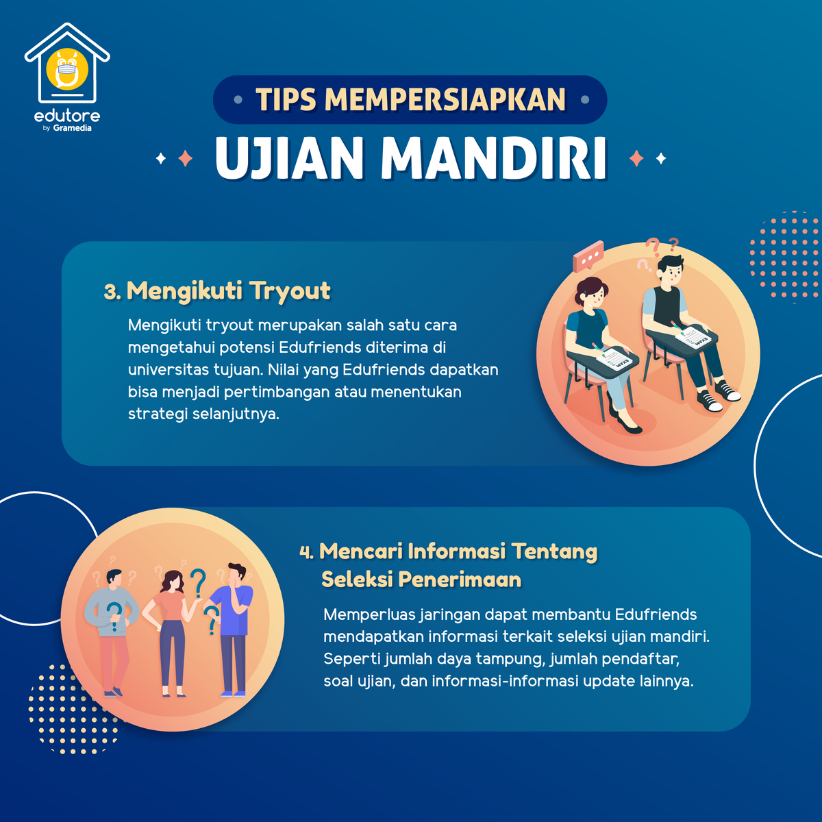 edutorecom's tweet photo. Beberapa universitas sudah membuka pendaftaran untuk mengikuti ujian mandiri😯
Jika Edufriends akan mengikuti ujian mandiri, simak dulu yuk tips-tips mempersiapkan ujian mandiri!
.
.
Selamat berjuang Edufriends! ✨
#Edutore #SemuaBisaPintar 
#Tips #UjianMandiri https://t.co/Wquex8cWp3
