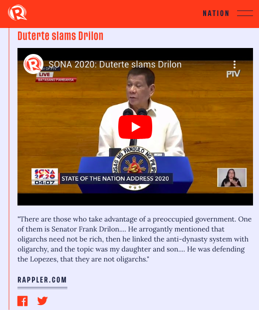  #SONA2020: President Duterte slams Drilon  https://rappler.com/nation/updates-duterte-state-of-the-nation-address-2020