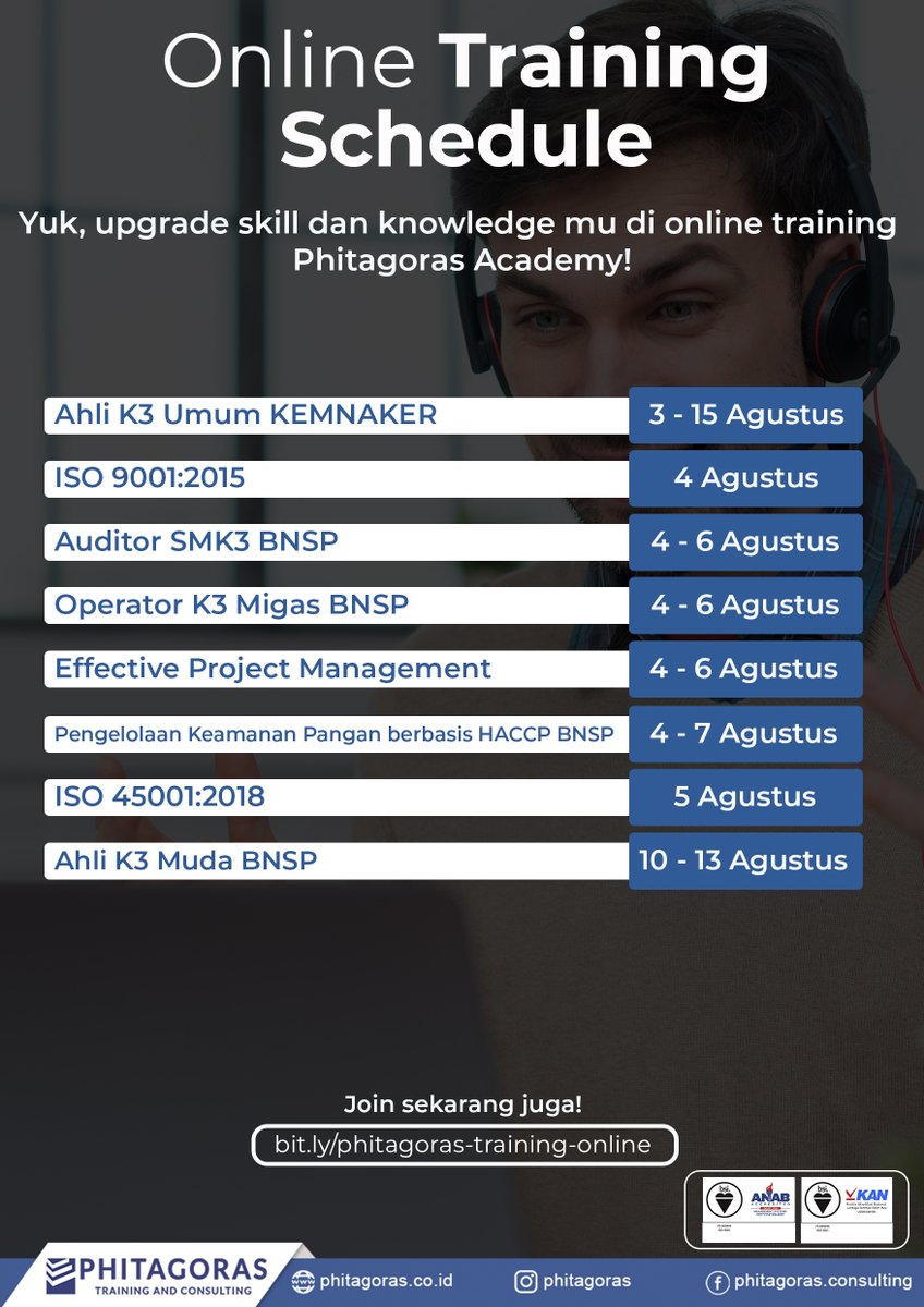 phitagoras's tweet photo. Jadwal online training Agustus 2020.

Untuk info dan formulir pendaftaran bisa diakses melalui link berikut:

https://t.co/4igqjK2ZGa

#trainingday #training #onlinetraining #Conference https://t.co/7cLzXAeHha