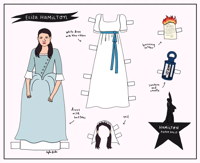 I forgot to post about these when the Hamilton movie went up but I made these paper dolls for @VividSeats a hundred years ago and they're still free to print at full res if ya like ? https://t.co/wTerVPec2T 