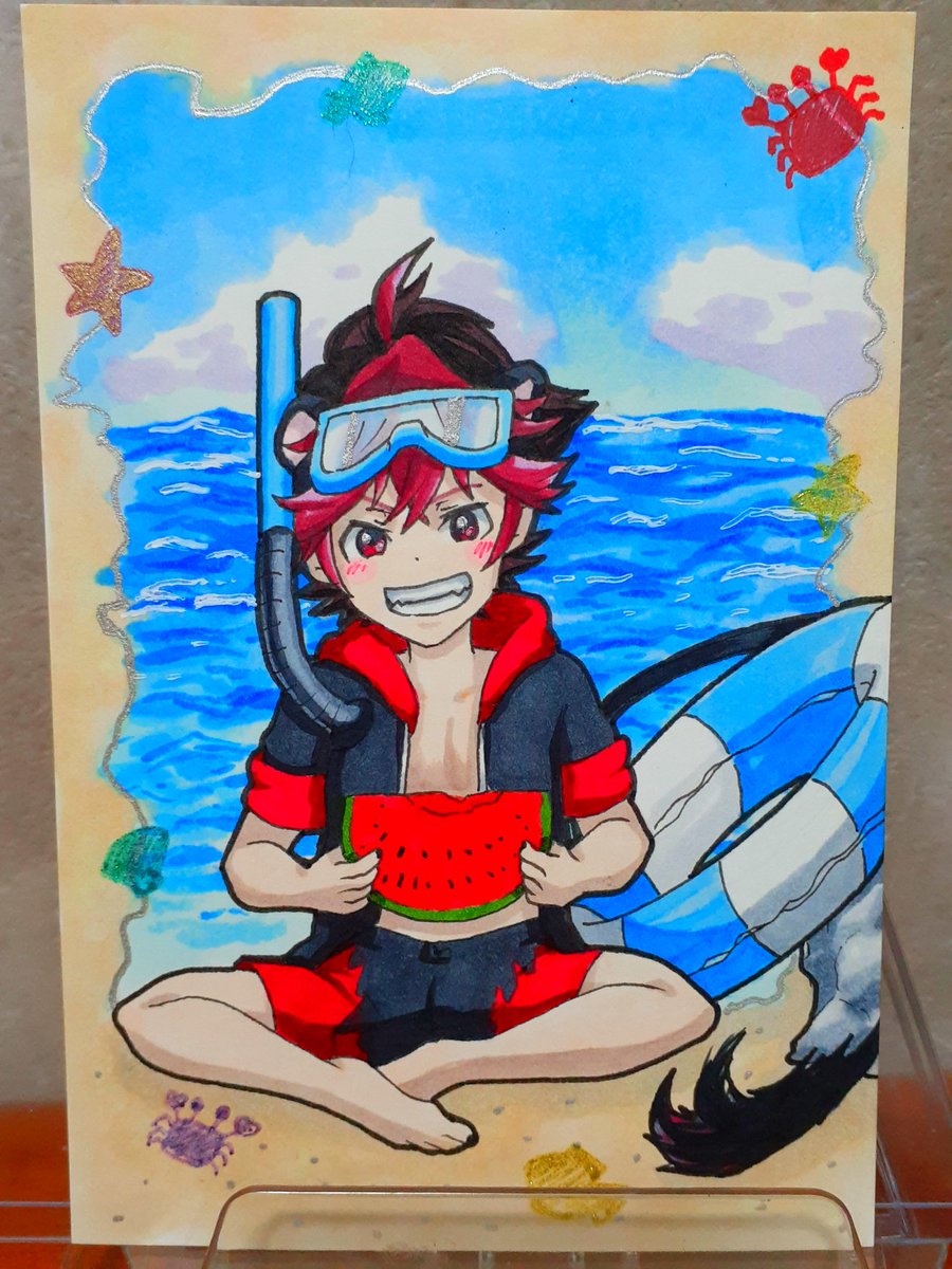大遅刻海の日のイラスト 可愛い系イラストはやっぱり苦手じゃァー 九尾のキタキツネ プロフ見てね ハリネズミは正義のイラスト