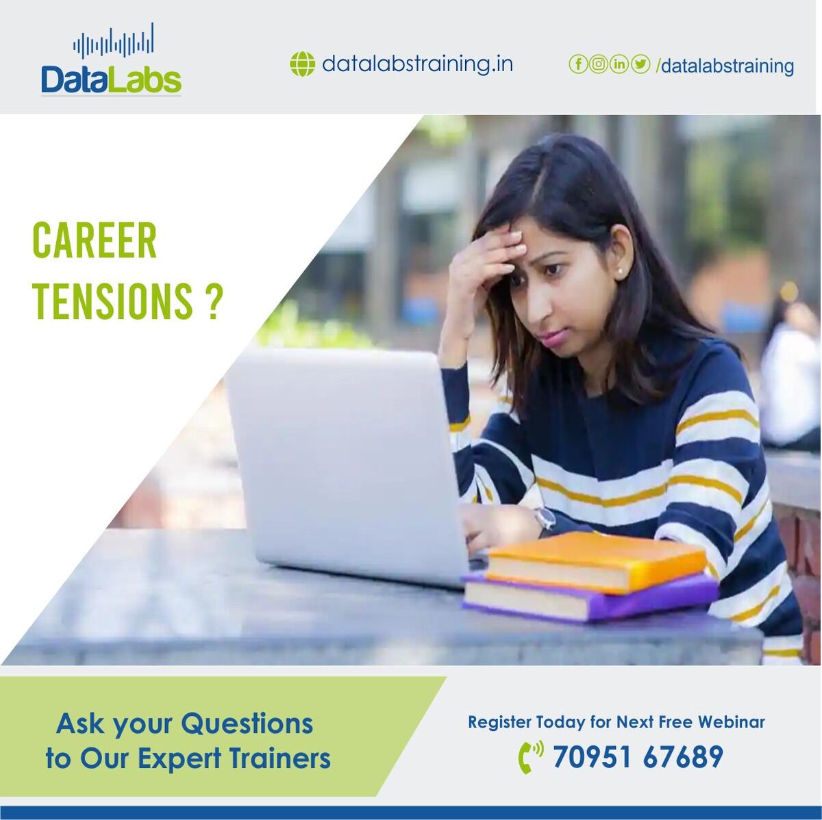 DataLabTraining's tweet image. COVID may arrest you at home, but your career shouldn't If you are worried about your career and have many questions on how to excel in your career,
Register. For Next free Webinar click the link below
bit.ly/dataa-labs
Or call / Mail
📞+917095167689