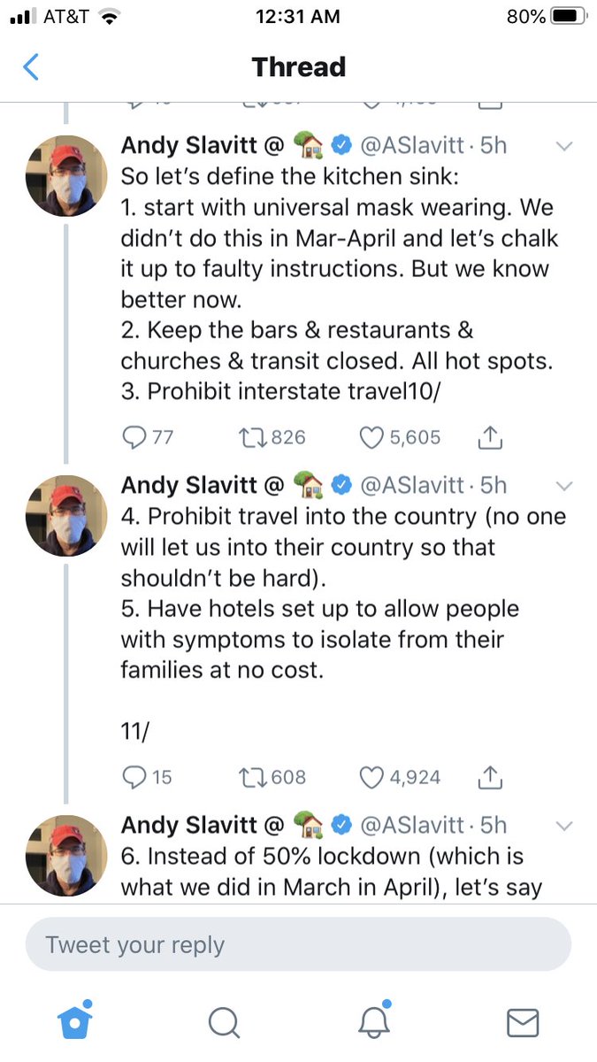 And remember too:  @aslavitt is not a fringe figure. He was head of CMS for Obama. He has 550,000 Twitter followers. He’s on television regularly. And HE WANTS TO END INTERSTATE TRAVEL for a month or more.People have lost their minds.