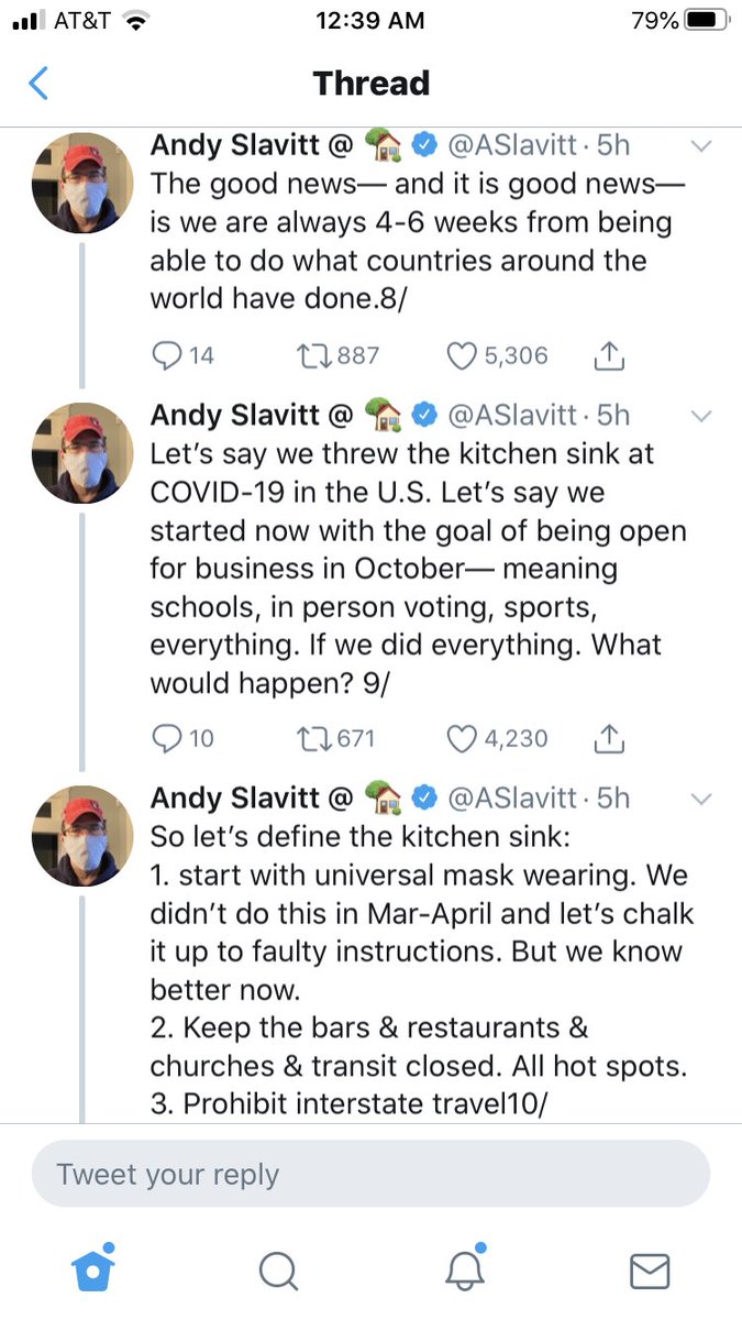 And remember too:  @aslavitt is not a fringe figure. He was head of CMS for Obama. He has 550,000 Twitter followers. He’s on television regularly. And HE WANTS TO END INTERSTATE TRAVEL for a month or more.People have lost their minds.