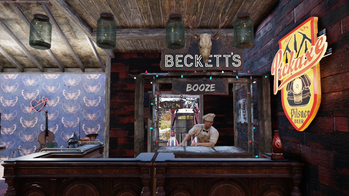 PiLotTRr's tweet photo. These fireflies make a nice addition to Pilot's Pub. #Fallout76 #F76Camp https://t.co/Y9ZOpWqpja