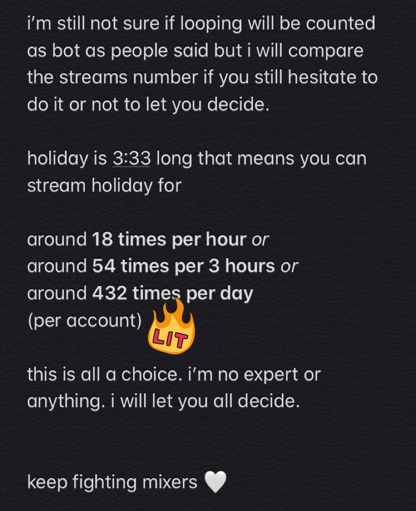 ‘Why am I against using playlist??? It’s safe you’re lazy!!!’ Here I will show why ‘I’m lazy’ because it’s ineffective!!!!! shown here by lovely  @sugarviasilky tweet!!!! He calculated it all if you using playlist. Only 120 streams per day!!!! versus looping 432 per day.