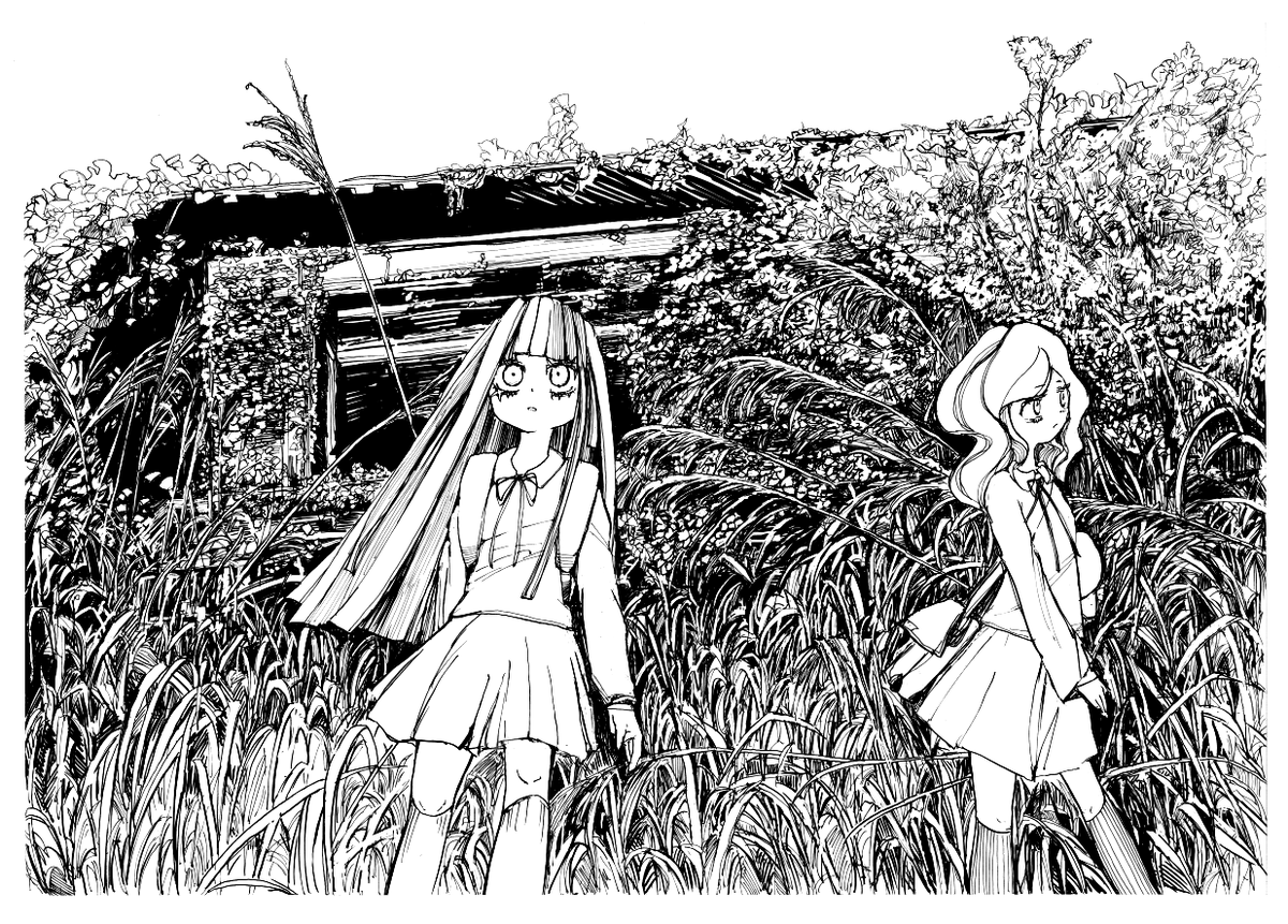 #絵をモノクロにするとかっこいい 
←カラーをモノクロ   ペン画と下書き→ 