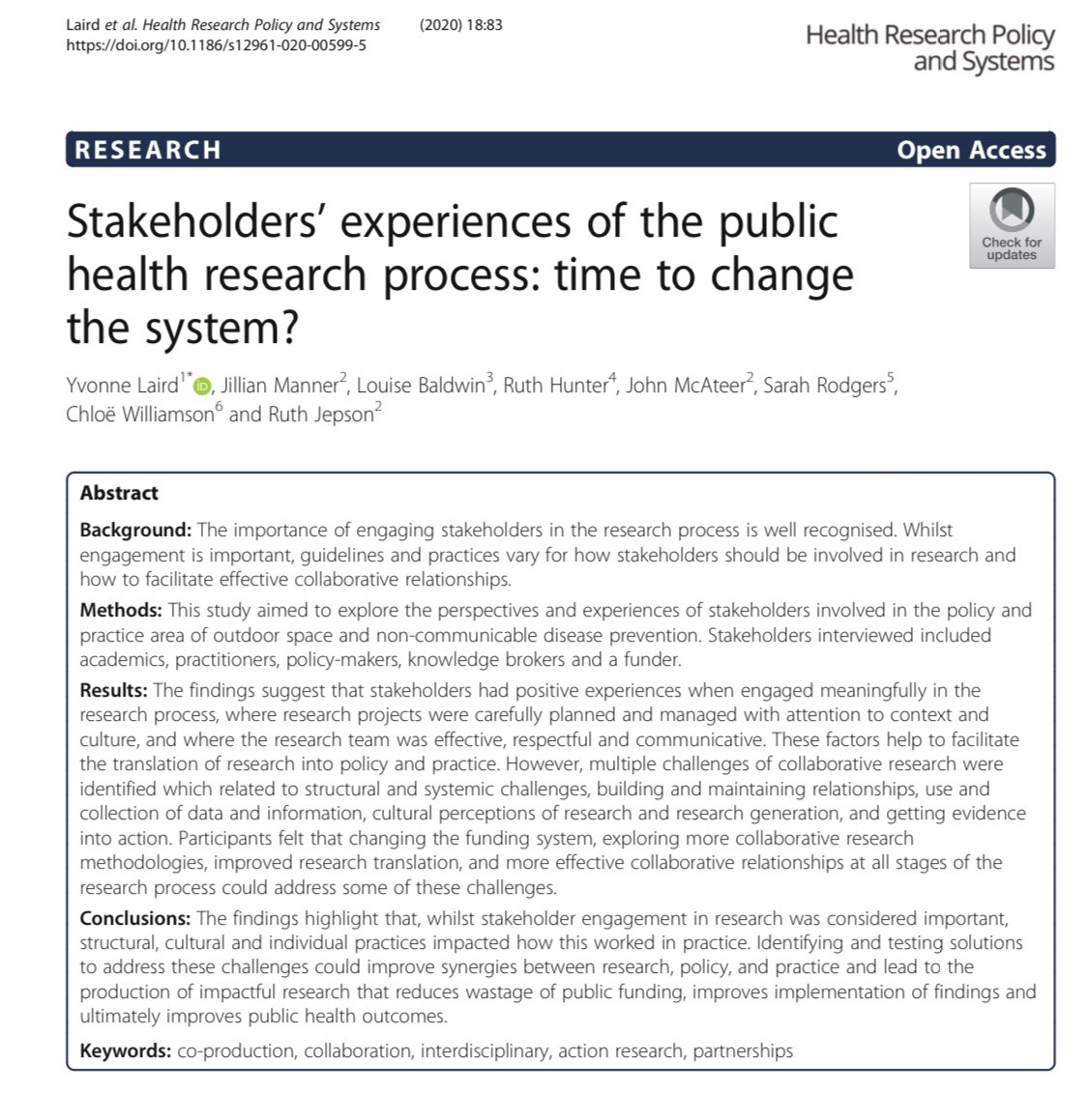 How can researchers work more effectively with public health stakeholders? We asked stakeholders to share their experiences of co-production ⬇️ …alth-policy-systems.biomedcentral.com/articles/10.11…