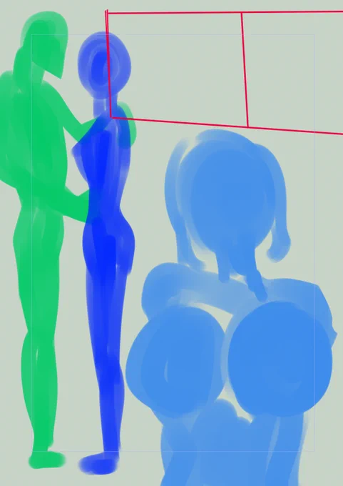 いきなり漫画を書くんじゃなくて、ネームに合わせてシルエットだけ描いていくのはどうかな?と思ってやってみる。このまま最後までシルエットだけ厳選していく作業 