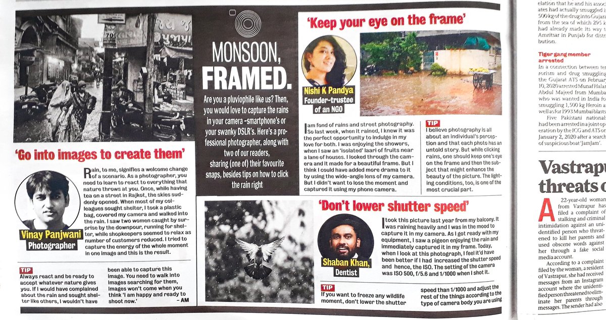 drshabankhan's tweet photo. A Short Interview in Column of "Monsoon Framed" and Tip for Wildlife Photography In Ahmedabad Mirror. 😊 https://t.co/vEpwhKb00A