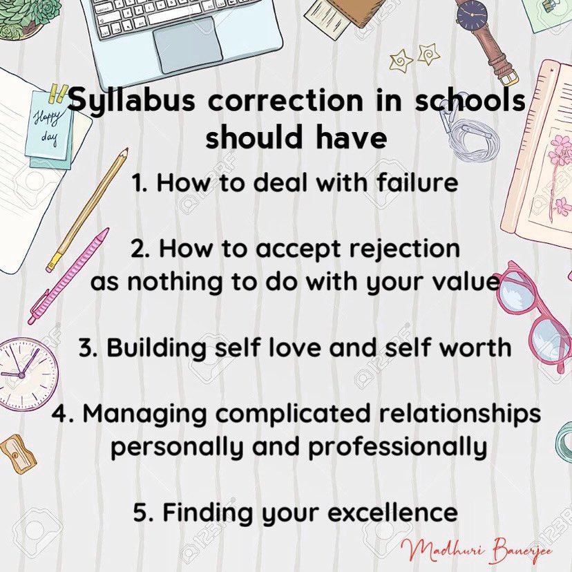 Madhuribanerjee's tweet photo. While we're looking at curriculums and syllabus for children let's include lectures, subjects and counseling on things that will truly matter in their lives and their future. 
#education 
#syllabusforstudents2020 
#curriculum 
#StudentsLivesMatter https://t.co/hmyLBmNcCY