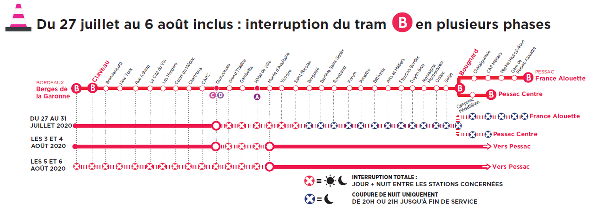 CirculationBxM's tweet photo. ⚠️🚧  [RAPPEL TRAVAUX TRAM]
📍 BORDEAUX - TRAM B
⏰ DU LUNDI 27 AU VENDREDI 31 JUILLET 2020 

👉 Remise en état des voies du #tramway dans les #secteurs #Pasteur #Cursol #Comédie #EspritsdesLois et #Victoire.

➡️https://t.co/0smNvJHWTG https://t.co/AnEONw1XUK