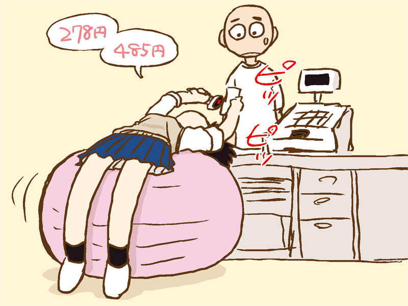 この態勢でのレジを推奨するものではありません。 