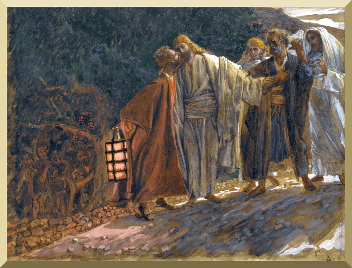 the kiss of judas by james tissot: i hate that the framing of this kinda looks like their walk in the park got interrupted. 8/10.