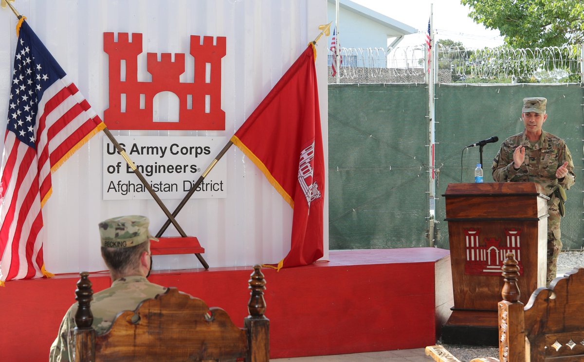 USACEinAFG's tweet photo. Colonel Mark A. Geraldi was welcomed as the Commanding Officer of the Afghanistan District, Transatlantic Division July 25, 2020 at Bagram Airfield, Afghanistan. 
#USACE #ChangeofCommand #Army https://t.co/nUilh3HjUN