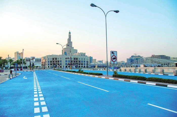 2. Blue Road: Located at the Abdullah Bin Jassim Street near Souq Waqif. The blue road is an experimental project to reduce the temperature of the asphalt by 15 - 20 degrees Celsius.