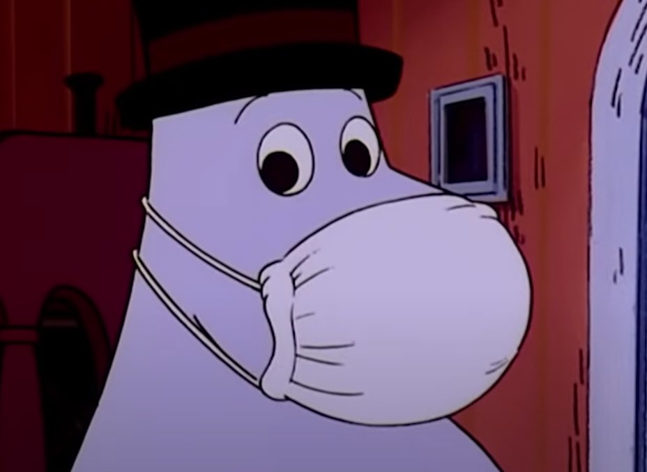 DefenseSalty's tweet photo. moominpappa says wear your mask https://t.co/0WMlnXu3mE