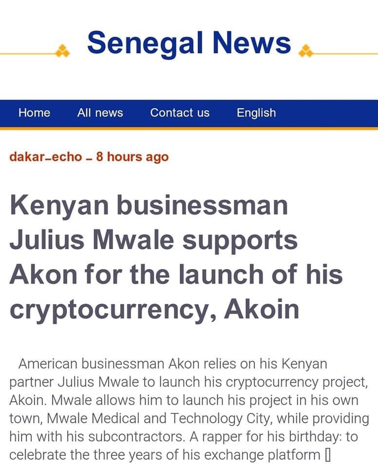 A Con City.Media colleagues in Senegal writing about Akon and Julius Mwale Technology City, there is more to the Project than meets the headline publication.Do your due diligence before publication of any article involving Julius Mwale MTC.