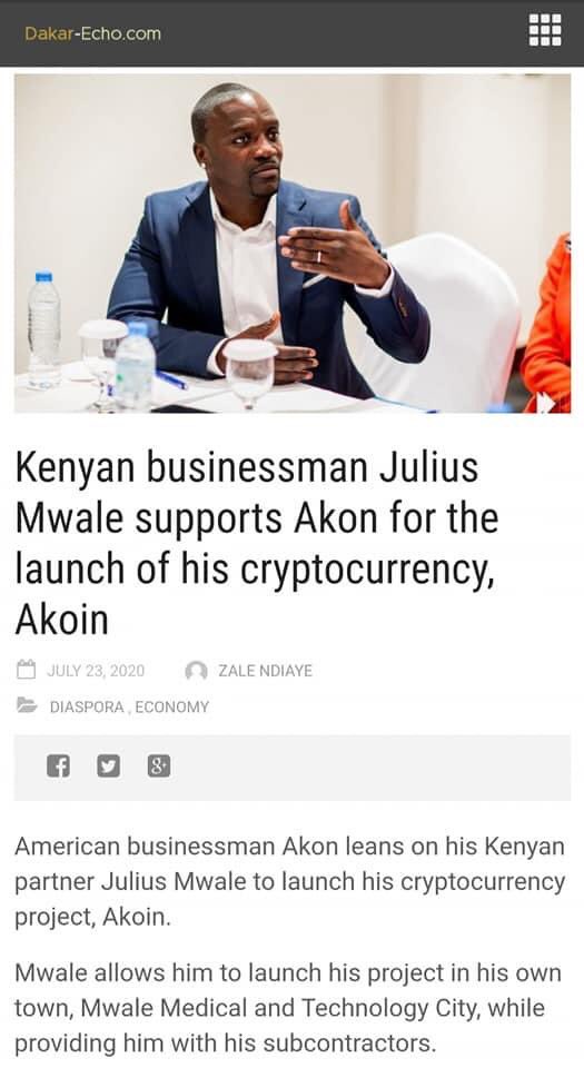 A Con City.Media colleagues in Senegal writing about Akon and Julius Mwale Technology City, there is more to the Project than meets the headline publication.Do your due diligence before publication of any article involving Julius Mwale MTC.