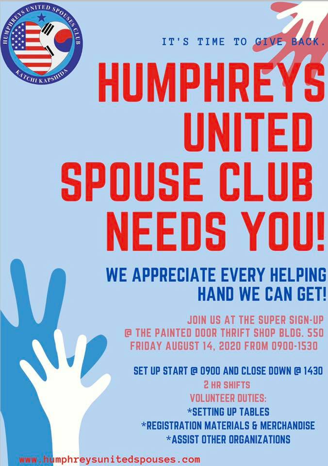 UnitedSpouses's tweet photo. We need volunteers for the SUPER SIGN-UP event happening on Friday August 14, 2020 from 0900-1530. Below is the link to sign up for a time slot. Please let me know if you have any questions or concerns
#UnitedSpousesClub #Weneedvolunteers 

https://t.co/kI9zKvwTP1 https://t.co/Jy85pDWI0g
