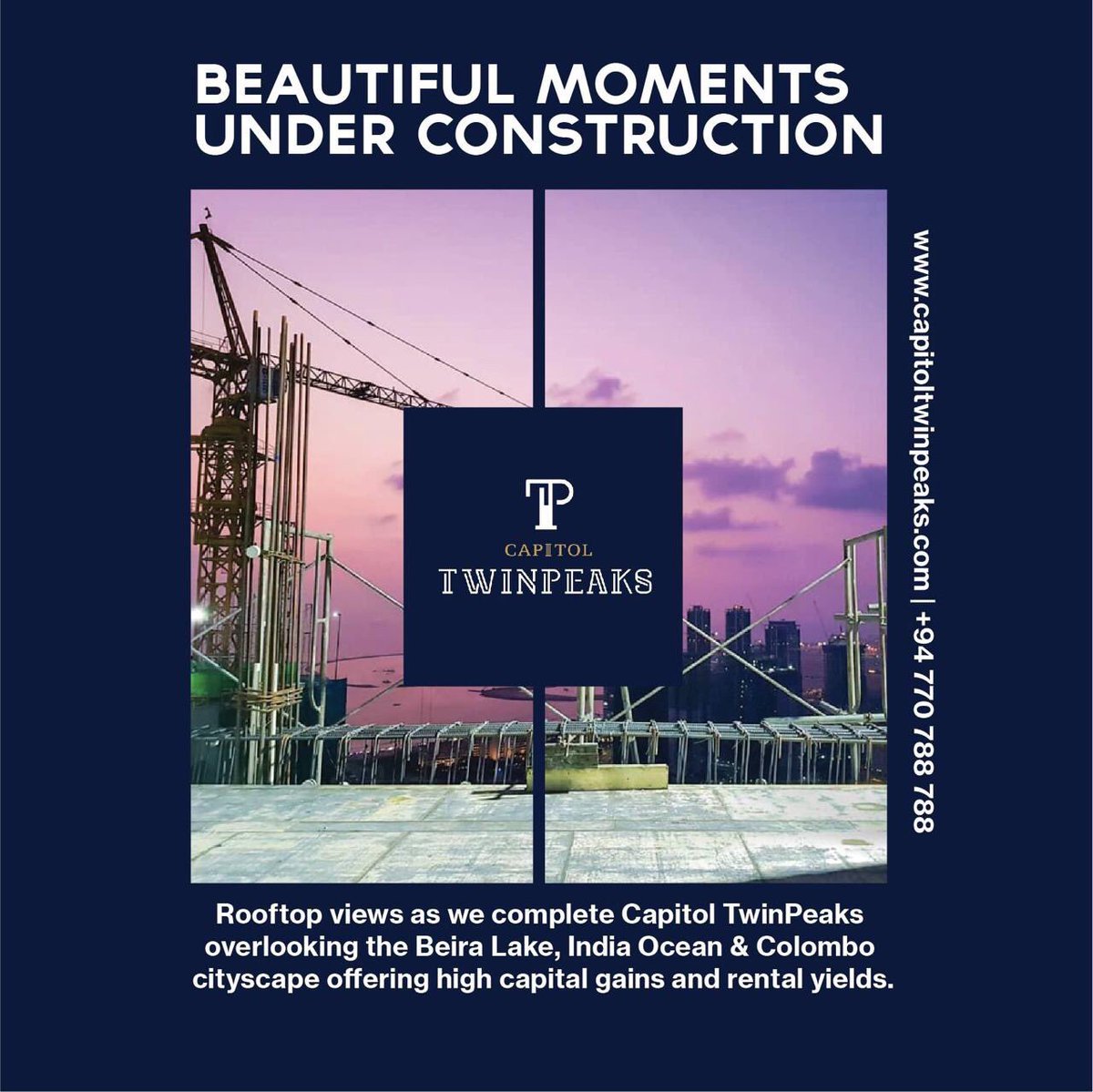 CTwinPeaks's tweet photo. Making your dreams come true.
Capitol TwinPeaks re-commenced construction on 18 May 2020 and is in full force since 22 June 2020, for completion.

#CapitolTwinPeaks #SriLanka #Construction #LKA #Colombo #Property #News https://t.co/D4Ajp6HBqg