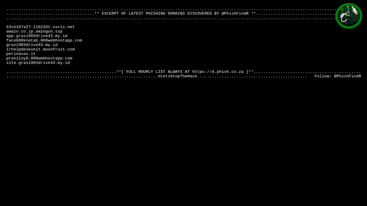 PhishFindR's tweet photo. 🎣 PhishFindR Found:
9 NEW #Phishing #Domains 🌐
@ 08:13:05 > https://t.co/D0bPPArRxa

🌐 Found Today: 202 > https://t.co/D0bPPArRxa
2020-07-27 🦈

#cybersec #cybersecurity #infosec #malware #dataviz #datamunching https://t.co/XIox4ZmST1