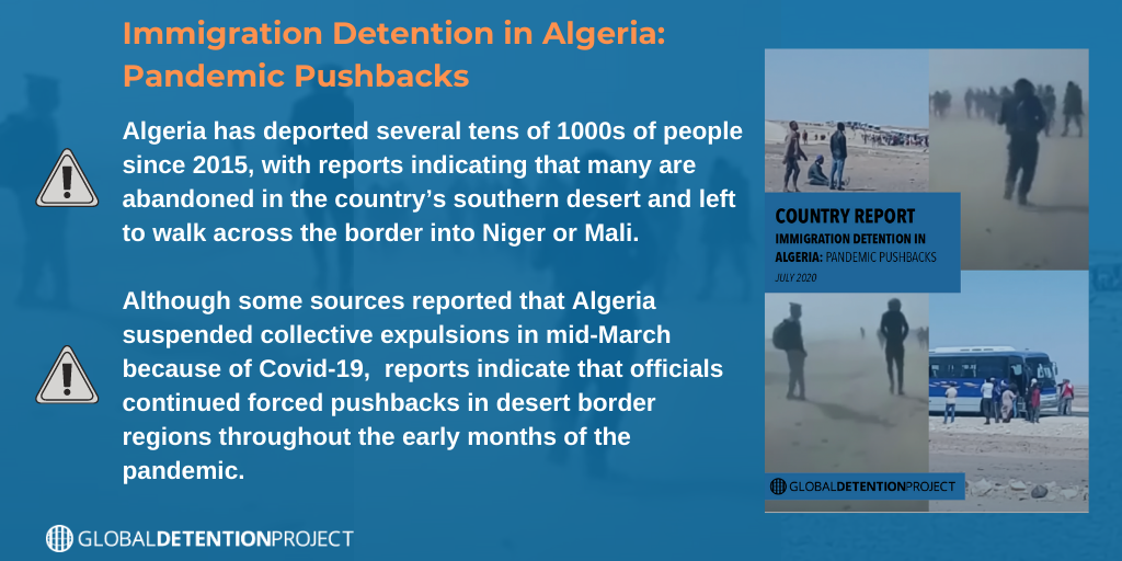 migradetention's tweet photo. 🆕Our latest report takes a look at Algeria's immigration detention policies - &amp; its increasingly punitive methods to limit the entry &amp; stay of foreigners. In recent years (incl during the pandemic) 10s of 1000s have been forcibly deported in desert areas

https://t.co/eV29UTtdJV https://t.co/b6qFLlZAxG
