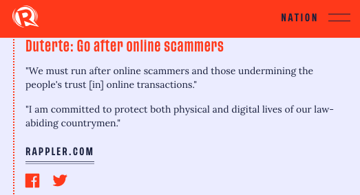 Duterte: Go after online scammers |  #SONA2020  https://rappler.com/nation/updates-duterte-state-of-the-nation-address-2020