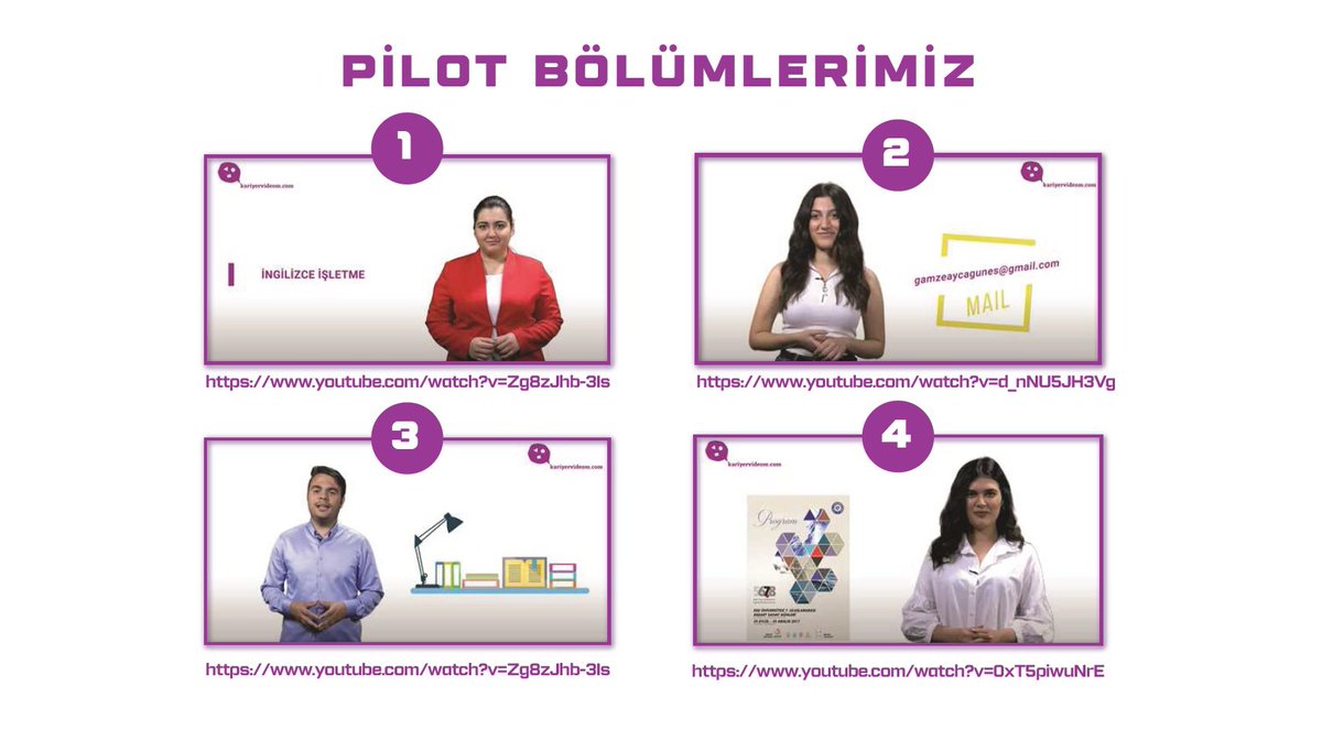 Pilot bölümlerimizi izlediniz mi? 

YouTube kanalımızdan pilot bölümlerimizi izleyebilir, aynısından hemen sahip olabilirsiniz! 

Kariyervideom.com, video özgeçmişin Türkiye’deki TEK adresi!