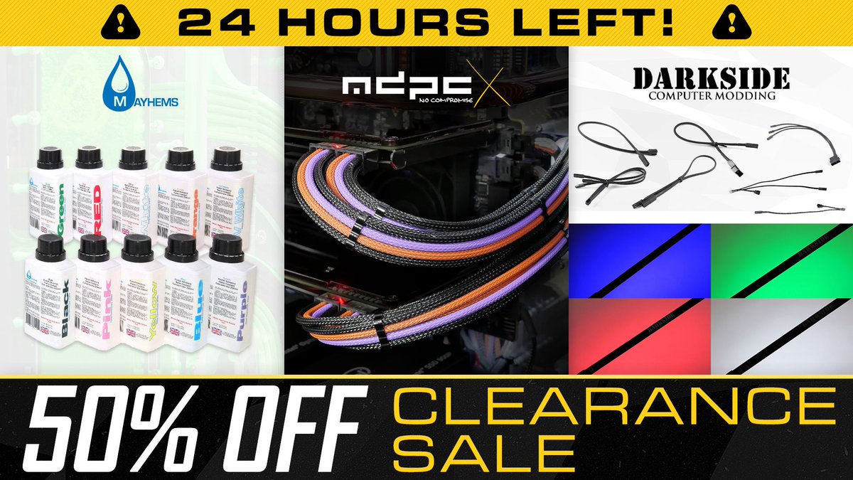 SingularityC's tweet photo. β²οΈ 24 hour left for MDPC-X, Mayhems and Darkside Clearance Sale! β²οΈ
ποΈ Don't miss out! Purchase now ππ» https://t.co/WJhf53mYZD
#clearance #sale #mdpcx #mayhems #darkside #modding #cablsleeving #coolant #ledstrip https://t.co/kjzX9YrhC5