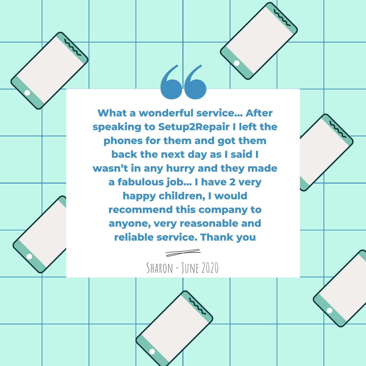 Setup2Repair's tweet photo. Time for another review! This time from Sharon - thank you again for sharing your positive experience with us 😁

Need your phone repaired? We offer a 5* service in Buxton. Get in touch 📲 07540518151 https://t.co/2pWGaippK9