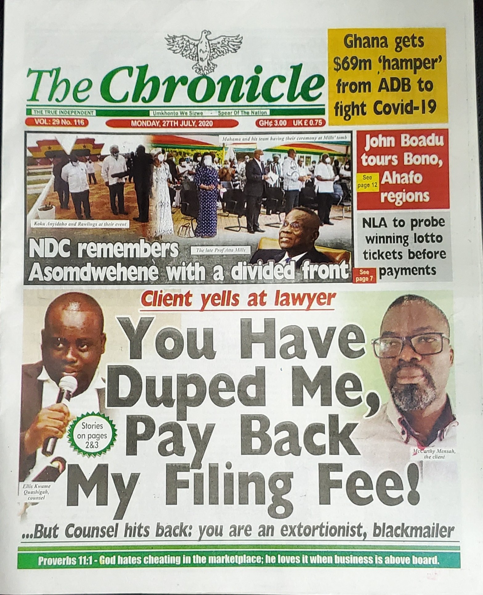 THE CHRONICLE NEWSPAPER FRONT PAGE